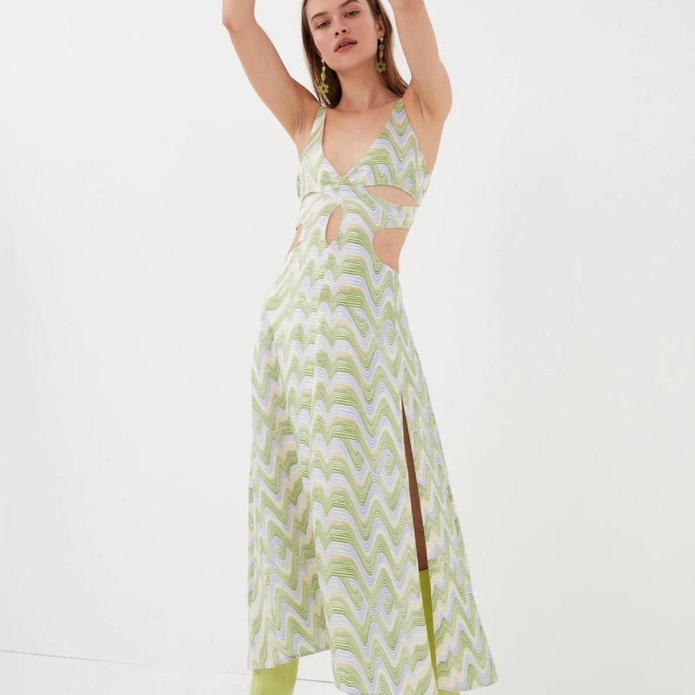 For Love And Lemons Green and White Midi Dress